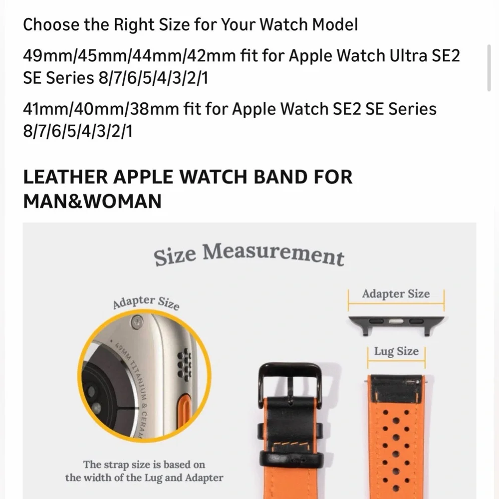 Apple Watch Authentic Leather Orange Black Reversible Watch Strap for iWatch